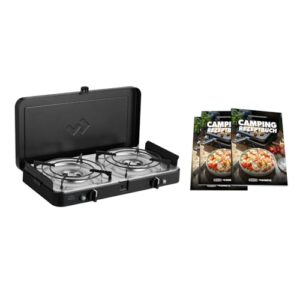 CADAC 2 Cook 3 Turbo Stove und Camping-Kochbuch, Gas Tischgrill mit 2 Brennern, Rezeptbuch, Outdoor Campinggrill Set, Piezo-Zündung & Rezepte, Grillzubehör & Camping Must-Have 50mBar