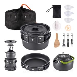 Camping-Kochgeschirr-Set aus Aluminium mit Aufbewahrungsbeutel für Outdoor-Camping-Wandern-Picknick