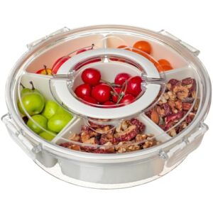 Cozary Rundes Snackbox mit 6 Fächern und 360° Drehteller für Picknick Party zur Aufbewahrung von Süßigkeiten, Keksen und Obst