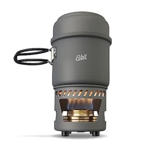 Camping Kochset mit Spiritusbrenner, Aluminium Topf und Netzbeutel für Outdoor-Abenteuer