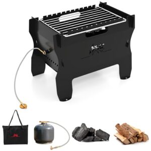 FANTASK 2-in-1 Tischgrill und Holzkohlegrill für Camping, Picknick und BBQ. Kompatibel mit Butan und Holzkohlen.