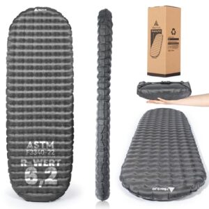 Ultraleichte und komfortable Luftmatratze für Camping, Outdoor-Aktivitäten und Wandern. Isomatte mit hohem R-Wert von 6,2 und 8 cm Dicke. Aufblasbar und leicht zu transportieren.