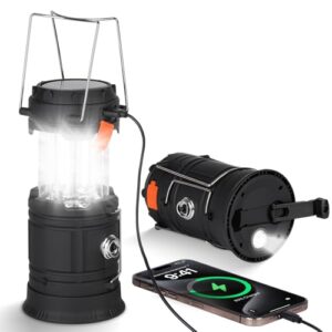 Faltbare Campinglampe mit Solarpanel, USB und Handkurbel - Wasserdichte Outdoor-Lampe für Wandern, Angeln und Notfälle