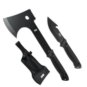 KHU 2-pcs 420HC Stahl Camping Axt Feststehende Klinge Jagdmesser - Full Tang Campingmesser Survival Axt mit Scheide, bushcraft zum Holzspalten für den Outdoor-Einsatz, Jagdausrüstung