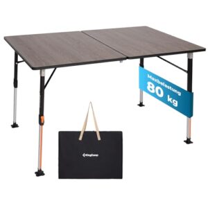 KingCamp Campingtisch, klappbar, leicht, höhenverstellbar, Glasfaser Klapptisch 42~70cm mit Aluminiumrahmen für 4-6 Personen, campingtisch faltbar, belastbar bis 80kg