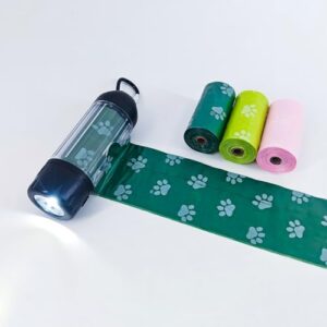 Kotbeutelspender mit Taschenlampe, IPX 6 Wasserdicht, Hundekotsammler mit 7-Farben Ambient-Nachtlicht und USB-C Wiederaufladbar, Ausgestattet mit Müllbeuteln (45 Beutel inklusive)