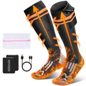 Beheizte Socken für Skifahren, Angeln, Camping und Radfahren mit 4 Temperaturen. Wiederaufladbarer Akku: 4000mAh. Ideal für den Winter.