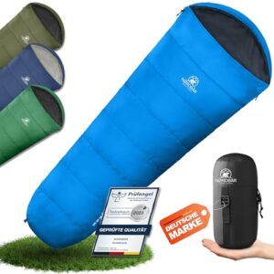NORDBAER Schlafsack 3 Jahreszeiten & Sommer Ultraleicht - Camping Mumienschlafsack - kleines Packmaß [100GSM/300GMS] - Outdoor Reise Hüttenschlafsack | Sommerschlafsack