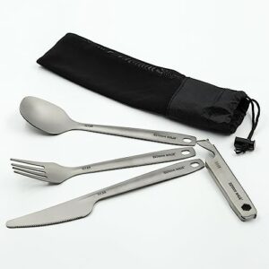 Ultraleichtes Outdoor-Camping-Besteck mit Messer, Gabel, Löffel und Dosen-Flaschenöffner von Outdoor Ninja Titan inkl. atmungsaktivem Netzbeutel