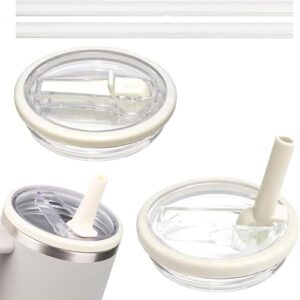Ersatzdeckel für Stanley Cup 40oz mit zwei Strohhalmen, wiederverwendbarer Auslaufsicherung für Getränkebehälter, weiß