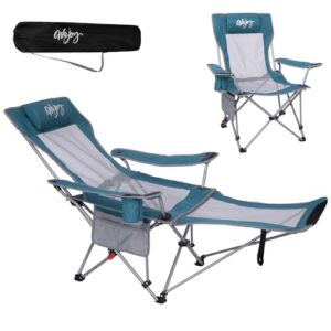 Zweifach verstellbarer Campingstuhl mit Fußstütze, 4-fach verstellbare Rückenlehne und Getränkehalter, bequemer Liegestuhl für Outdoor-Aktivitäten, Cyan/Grau
