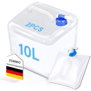 ZOBMIO 2er Set Wasserkanister, zwei wasserfeste Kanister mit Hahn und Faltmechanismus, ideal für Camping, Outdoor-Aktivitäten und Notfall-Überlebens-Kit