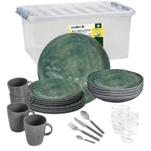 Camping-Geschirr-Set Melamin 36-teilig für 2-4 Personen, Teller, Besteck und Becher, Anti-Slip-Oberfläche, ideal für Wohnmobil, Wohnwagen und Boot