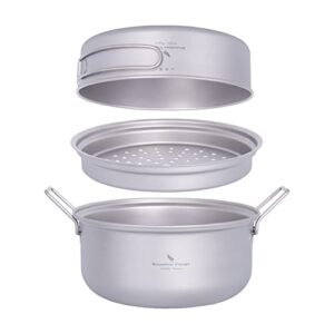 Camping Kochen Dampfgartopf aus Titan mit 1800 ml Fassungsvermögen, Bratpfanne und Klappgriff für Outdoor-Aktivitäten