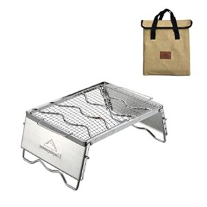 Faltbarer Grillrost für Camping und Lagerfeuer, aus 304 Edelstahl mit Grillgitter und Windschutzscheibenbeinen
