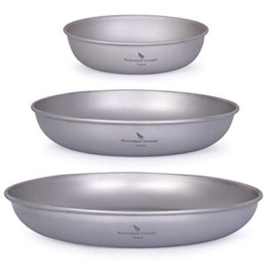 Titanische Camping-Teller Set, kleiner Servierteller Outdoor Ultraleichter Picknick Metall Geschirr Set Kochgeschirr für Lebensmittel Fleisch Obst Sauce Dessert 3 Stück/Set Ti1104T