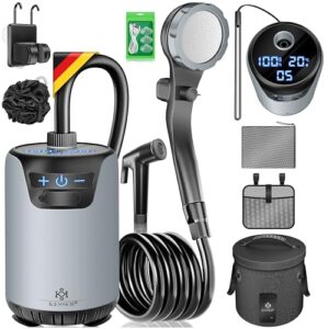 KESSER Campingdusche Solardusche mit Pumpe & wiederaufladbarem Akku 8000mAh Mobile Dusche Set inkl. einstellbarem Duschkopf, 2m Schlauch, Sprühpistole, Halterung & 20L Wasserbehälter