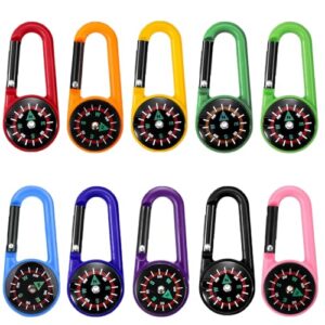 10 Stück Kompass Kinder, Schlüsselanhänger mit Mini Karabiner, bunte Mini Kompass für Outdoor Camping und Wandern, Give Away Kindergeburtstag