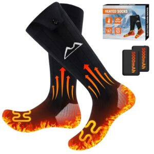 Beheizbare Socken für kalte Wintertage mit langlebiger Akku-Heizfunktion und 3 Heizstufen von 45°C/55°C/65°C. Weiche und bequeme Materie ideal für Outdoor-Aktivitäten.