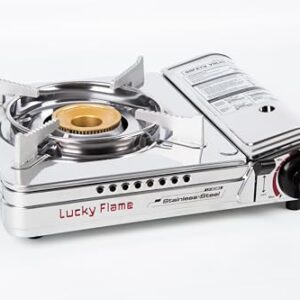 Lucky Flame LF-90SD Gaskocher/Campingkocher für den Campingbedarf, 3.300 Watt, Piezozündung, Doppelstufen-Sicherheitsventil, Edelstahl, ideal für MSF-1A 227g Kartuschen