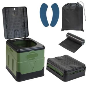 Montafox Faltbare Campingtoilette - kompakte und portable Camping-Toilette mit grünen und schwarzen Akzenten, ideal für Outdoor-Verwendung