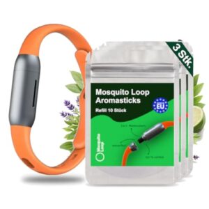 Mosquito Loop Mückenarmband Starterpaket für Kinder und Erwachsene, einschließlich Orange-Armband und 3 Refillern mit Aromasticken