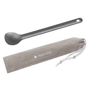 Navaris Titan Löffel - Outdoor Besteck Spoon - Löffel rostfrei geschmacksneutral inkl. Tasche - Ultraleichtes Essbesteck Reisebesteck - Grau