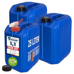 Drei bläuliche Wasserkanister mit einem Hahn und drei Schraubdeckeln, ideal für Indoor- und Outdoor-Aktivitäten, BPA-frei, tragbar, lebensmittelrechtlich einwandfrei