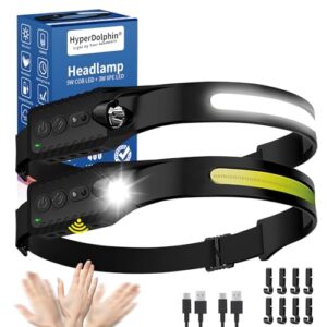 LED-Stirnlampe mit wiederaufladbarem Akku, Breitstrahl und 5 Modi, ideal für Outdoor-Aktivitäten wie Laufen, Angeln oder Camping.