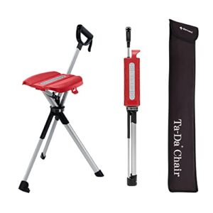 Ultraleichter Gehstock mit Sitz, zusammenklappbares Design, ideal für Wanderungen und Outdoor-Aktivitäten, Rot, 82 cm