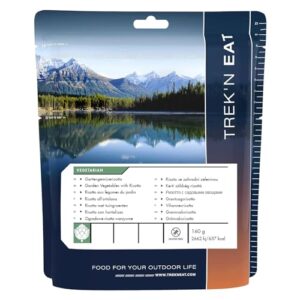 Trek'n Eat Gartengemüserisotto: Ein leckeres und ausgewogenes Gericht für deinen Camping- oder Outdoor-Ausflug. Der wiederverschließbare Beutel ermöglicht eine einfache und hygienische Lagerung.