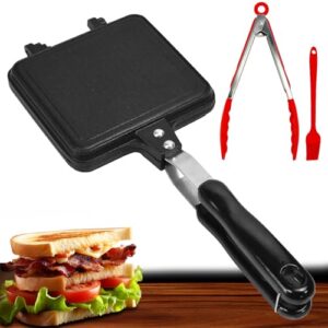 UHETLET Pfanne Sandwich Maker Doppelseitig Bratpfanne Toastpfanne mit Hitzebeständigem Griff, geeignet für Camping und Outdoor-Gebrauch