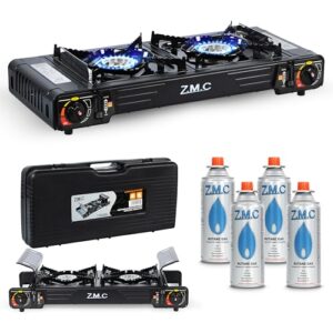 Z.M.C PREMIUM Campinggaskocher 2-flammig mit Zündsicherung für Outdoor und Innenraum - Doppelgaskocher mit Piezozündung