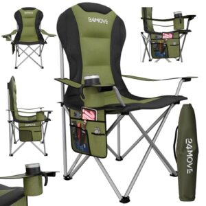 Klappstuhl faltbar bis 150 kg, Gepolsterter Faltstuhl mit Armlehnen und Getränkehalter für Camping und Strandurlaub