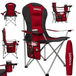Campingstuhl mit hoher Rückenlehne, gepolsterte Armlehnen und Getränkehalter für Outdoor-Aktivitäten wie Camping oder Gartenpartys