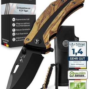 Ein wertvolles Werkzeug für alle Abenteuer-Begeisterten - Das BERGKVIST K29 Klappmesser ist ein echter Allrounder mit einer Klinge aus 7cr17mov-Edelstahl und einem Holzgriff aus getigertem Echtholz, ideal für Camping und Survival.