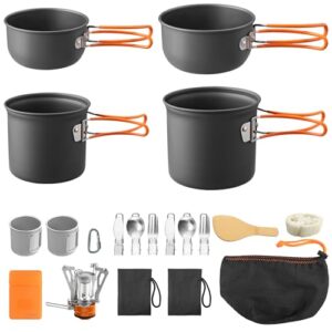 Camping Kochgeschirr Set, Camping Utensilien für 2 Personen, Leicht & Faltbare Picknick Geschirr für Outdoor Aktivitäten wie Wandern und Camping
