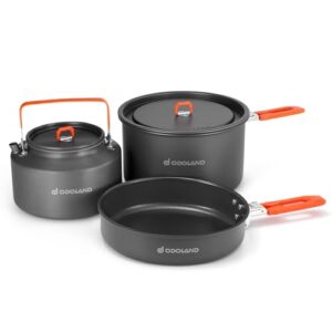 Camping Kochgeschirr Set: Outdoor Kochen in 4er, 1.5er und 2er Stücken - Odoland Camping Topf, Teekessel, Bratpfanne - Kochgeschirr für Camping, Wandern, Reisen