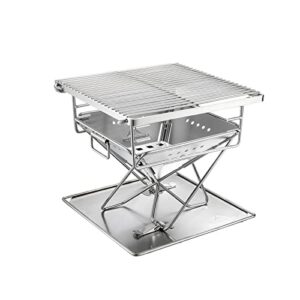 Tragbarer Grill, Faltbarer Feuerstelle für Outdoor, Edelstahl-Holzofen für 1-2 Personen mit Tragetasche X-MINI-PRO