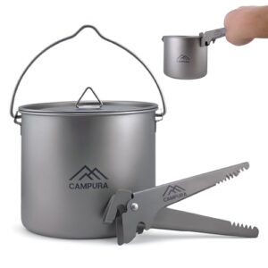 Campura Titan Topf 1100ml mit abnehmbaren Griff - Ultraleicht (199g), robust und hitzebeständig, ideal für Wandern, Outdoor Camping, Survival und Bushcraft