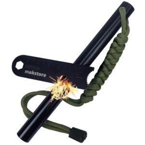 Feuerstarter Set mit Feuerstein, Firesteel und Paracord für Outdoor-Aktivitäten wie Camping und Überleben.