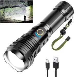 Extrem helle LED Taschenlampe mit wiederaufladbarem Akku, IPX7 Wasserdicht, Zoombar Flashlight für Outdoor Notfälle