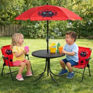 Kinder-Campingmöbel Set Outdoor, 2 x Campingstuhl Klappstuhl Käfer, Tisch und Sonnenschirm Rot