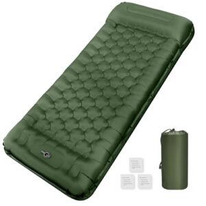 Aufblasbare Isomatte für Camping, Wasserdichte Anti-Ripstop Schlafmatte mit Fußpresse Pumpe und Kissen für erholsamen Zeltleben