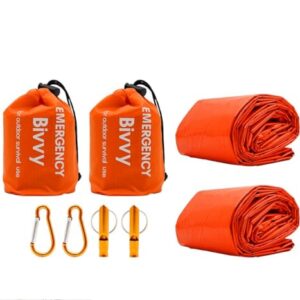 2 Stück Notfall Schlafsack, leichte, wasserdichte Überlebensschlafsäcke, Notfalldecken, mit Karabinern und Pfeifen, geeignet für Camping, Wandern und Outdoor-Überlebensausrüstung