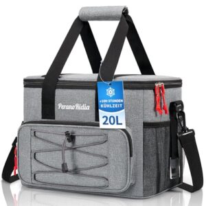 Kühltasche für Unterwegs, Isoliertasche Thermotasche Cooler Bag für Essen & Getränke, Tragbare Kühlbox für Camping Strand BBQ Grillen Picknick Wandern Einkaufen, Grau