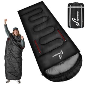 Camping-Schlafsack fuer 3-4 Jahreszeiten, leichter und warmer Deckenschlafsack mit Armloch fuer Erwachsene und Kinder