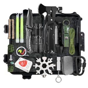 Survival Kit 20 in 1, Notfallausrüstung, Survival Ausrüstung Militär hochwertig, Überlebenspaket, Notfallrucksack gefüllt mit verschiedenen Werkzeugen und Materialien für verschiedene Situationen.
