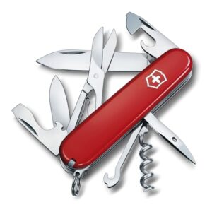 Das Victorinox Taschenmesser mit 14 Funktionen, einschließlich Klinge, Korkenzieher und Dosenöffner, ist ideal für Klettern, Camping oder andere Outdoor-Aktivitäten.