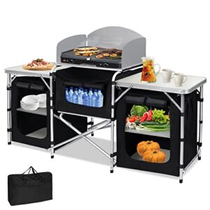 Campingkühche mit Aluminiumgestell, Tragetasche und Küchenbox - perfekt für Camping, Party oder als Küche im Garten